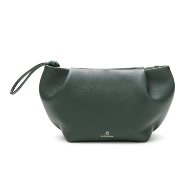 Leather Pine clutch with shoulder strap, handmade in Spain. La Portegna