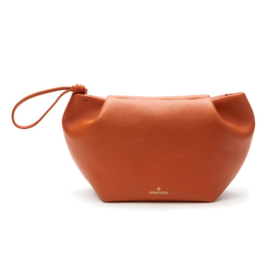 Oxide Leather clutch with shoulder strap, handmade in Spain. La Portegna